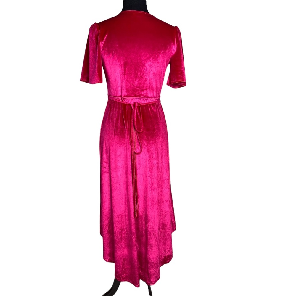 Lulus Pink Velvet Wrap Dress Small - Picture 3 of 5